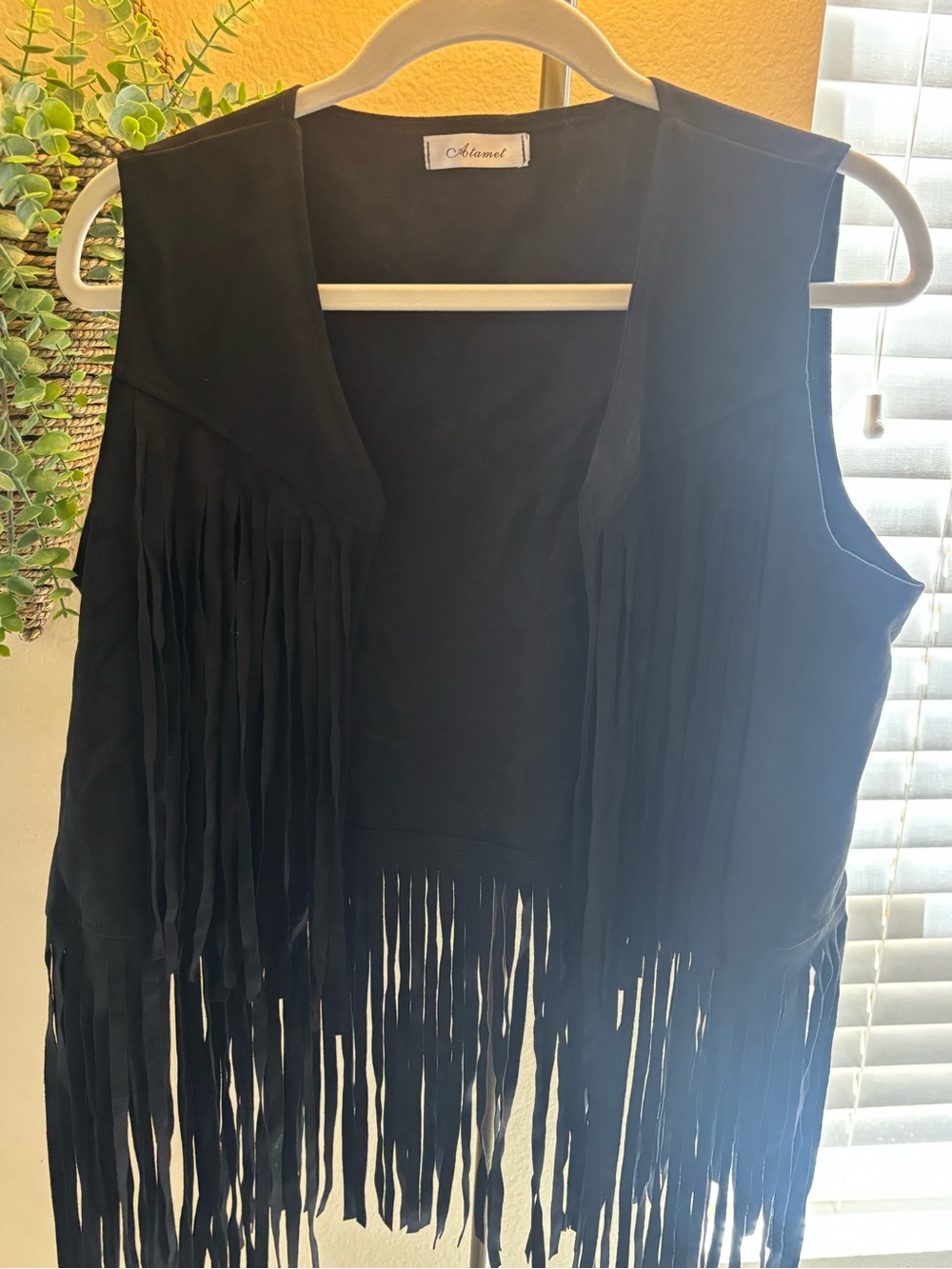 A tamet Black Fringe Vest